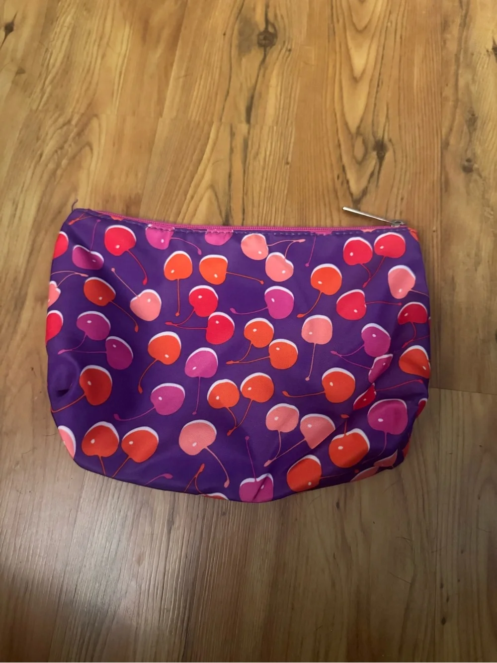 Purple Cherry Print Cosmetic Pouch